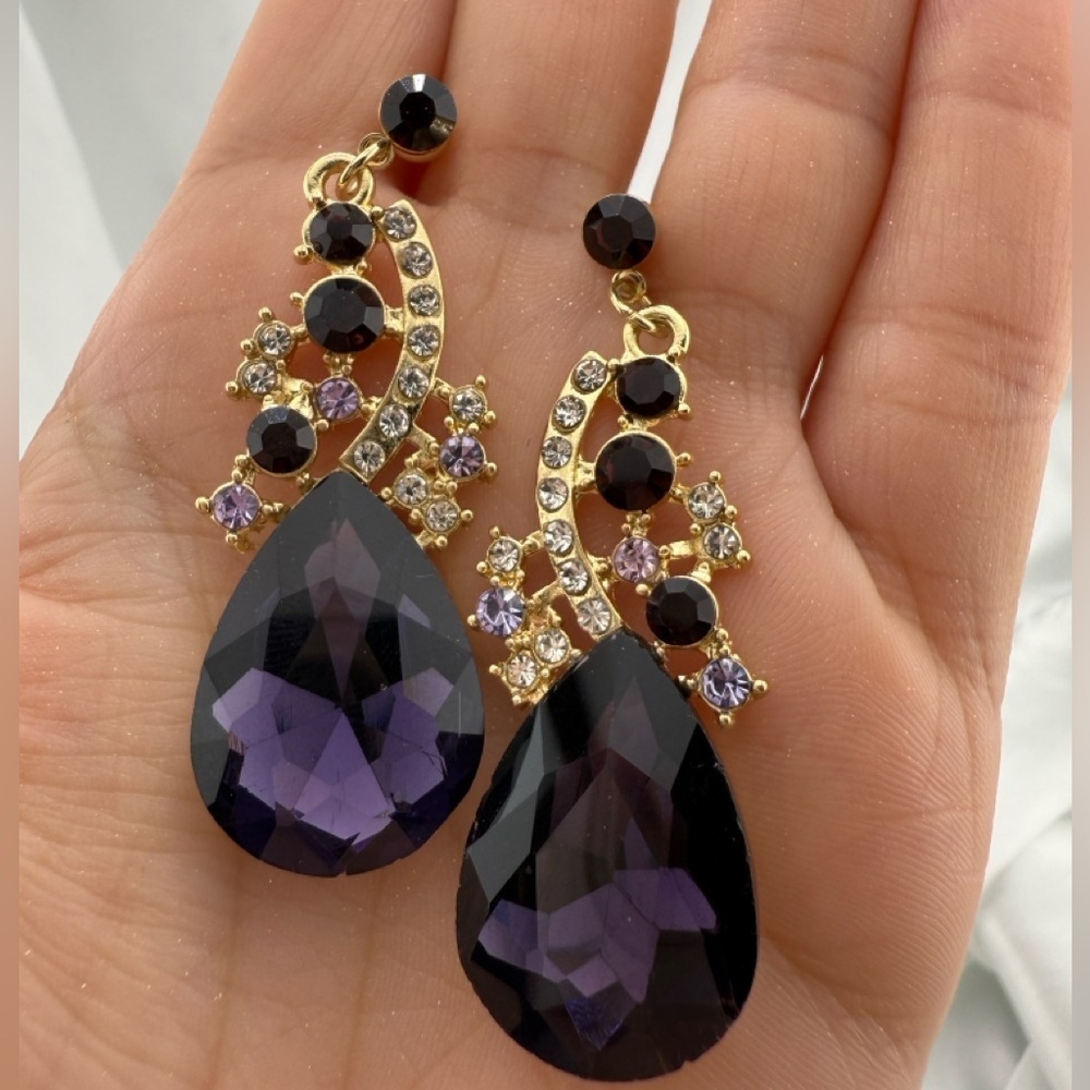 Lux  Purple and Gold crystal Drop Earrings